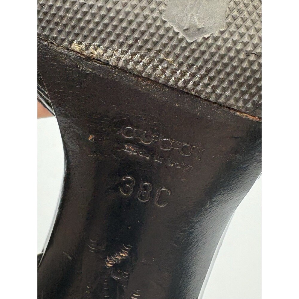Gucci Black Leather Horsebit Studded Pointed Toe Ankle Strap Heels Size EU 38 - Picture 12 of 14